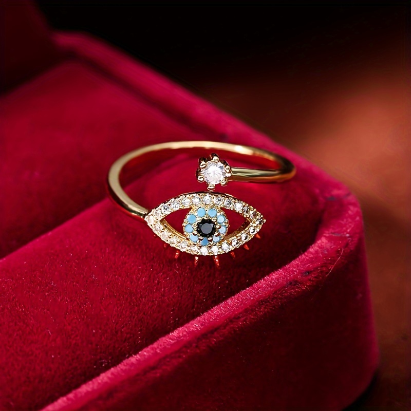 Evil Eye Enamel Drop Ring Moonstone
